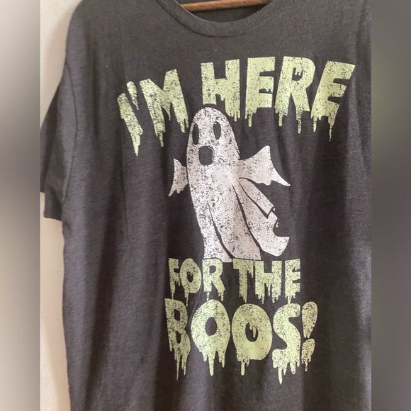 Halloween Men Gray Short Sleeve Shirt “I’m here for the BOOs” Size L Large - Picture 2 of 5